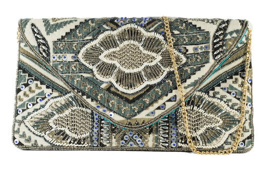 White -Green Handicraft Clutch