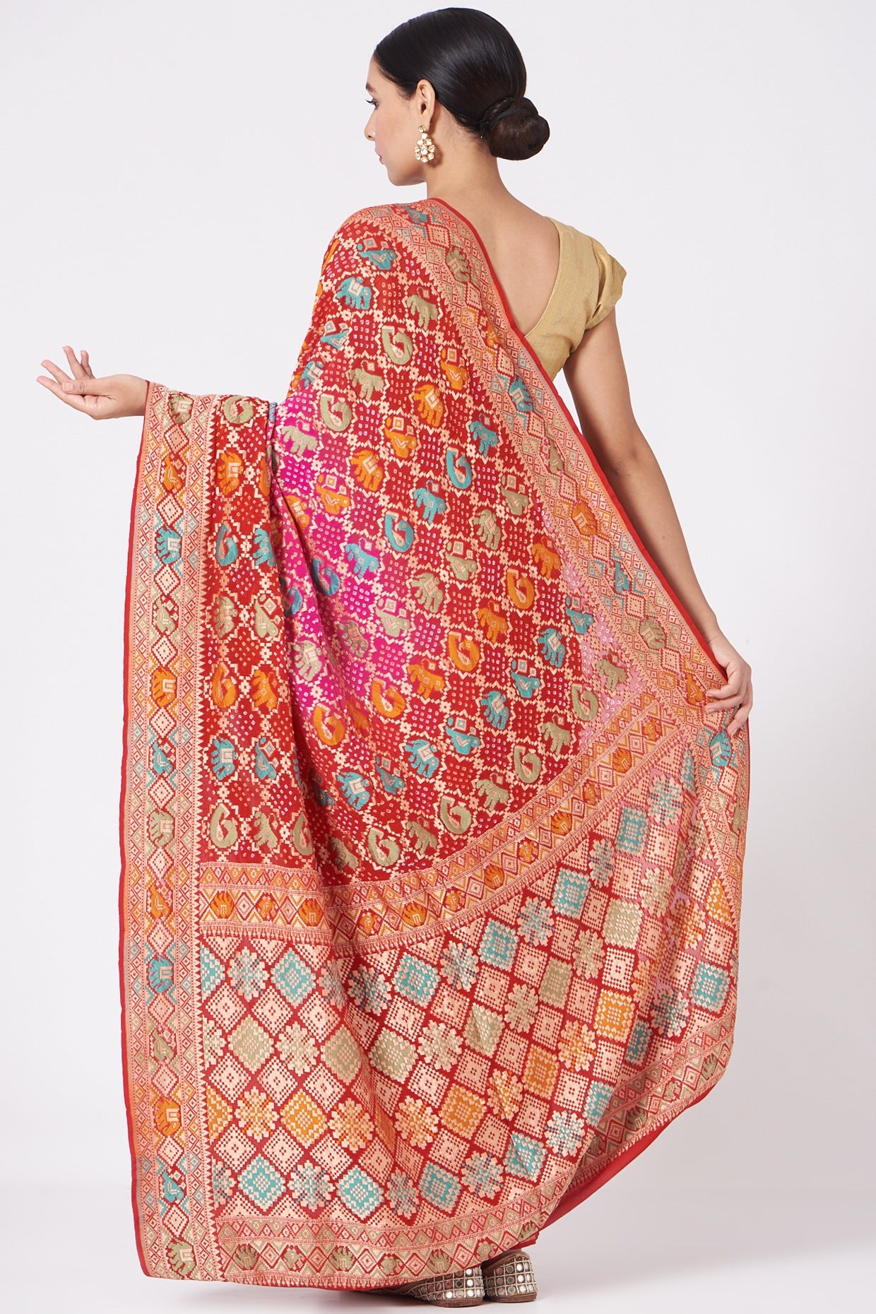 Dark Pink Chiffon Bandhej Saree