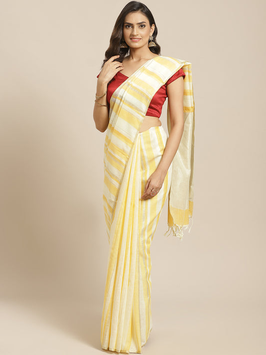 Yellow And Cream Linen sree