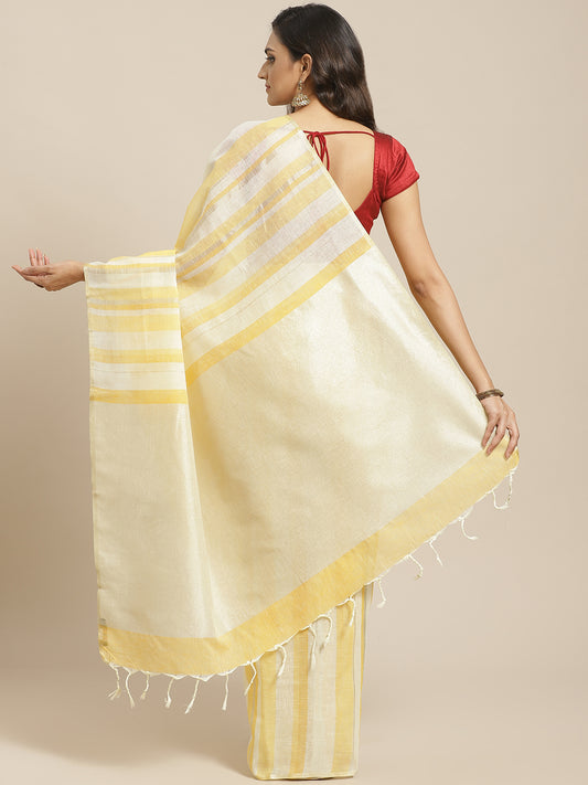 Yellow And Cream Linen sree