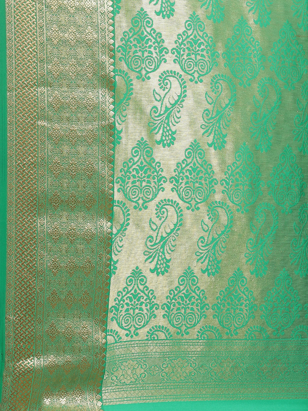 Red Banarasi Saree With Green Palla.