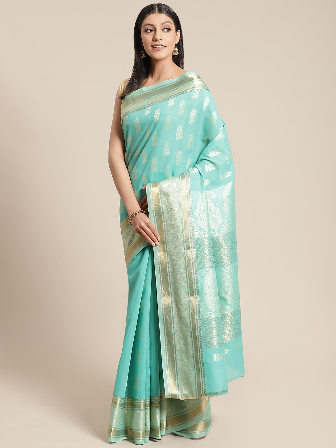 Light Green Cotton Silk Saree