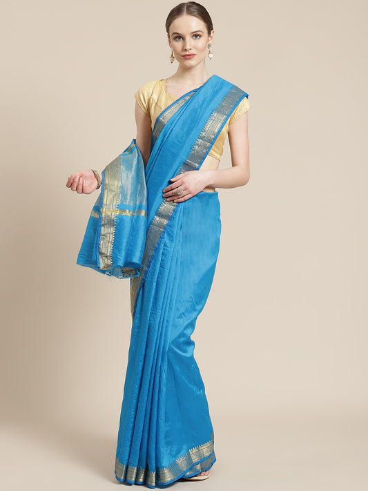 Pure mysore silk saree royal blue and light blue with plain body and z –  Prashanti Sarees