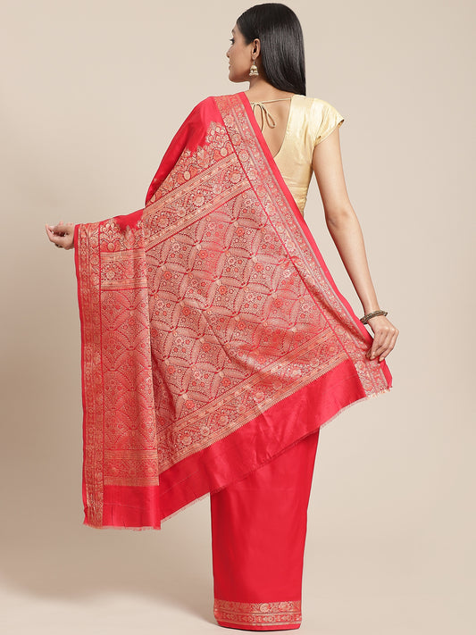 Red Orange Saree With Resham Thread Border And Pallu