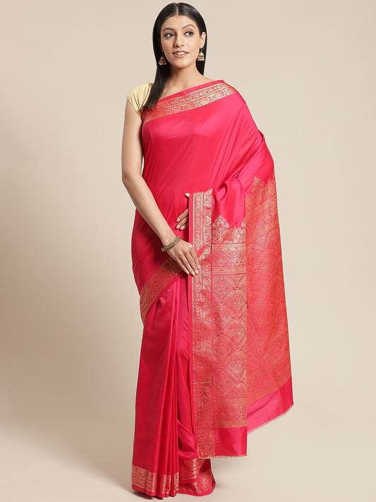 Tomato Red Saree With Resham Thread Border And Pallu