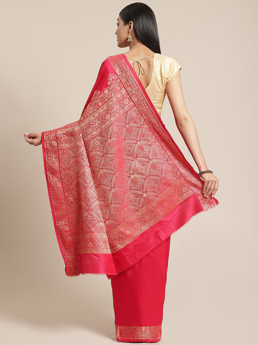 Tomato Red Saree With Resham Thread Border And Pallu