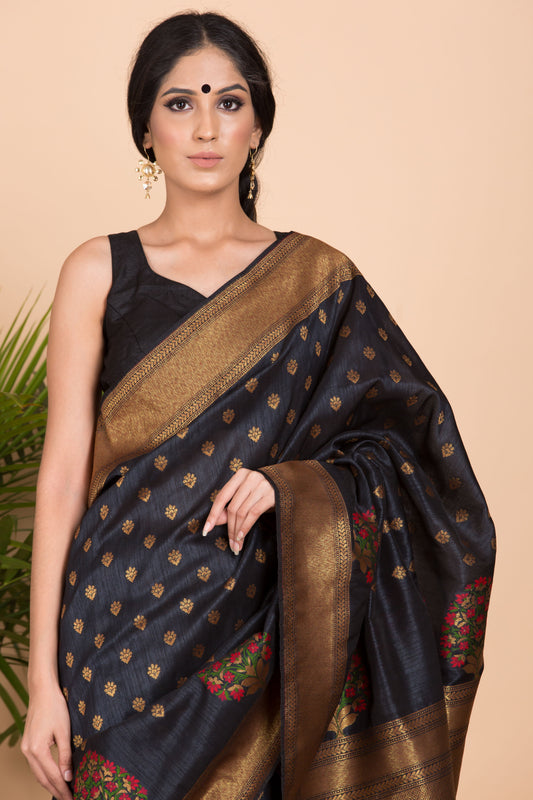 Black Meena Work banarasi Saree