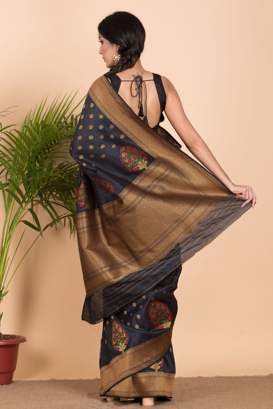 Black Meena Work banarasi Saree