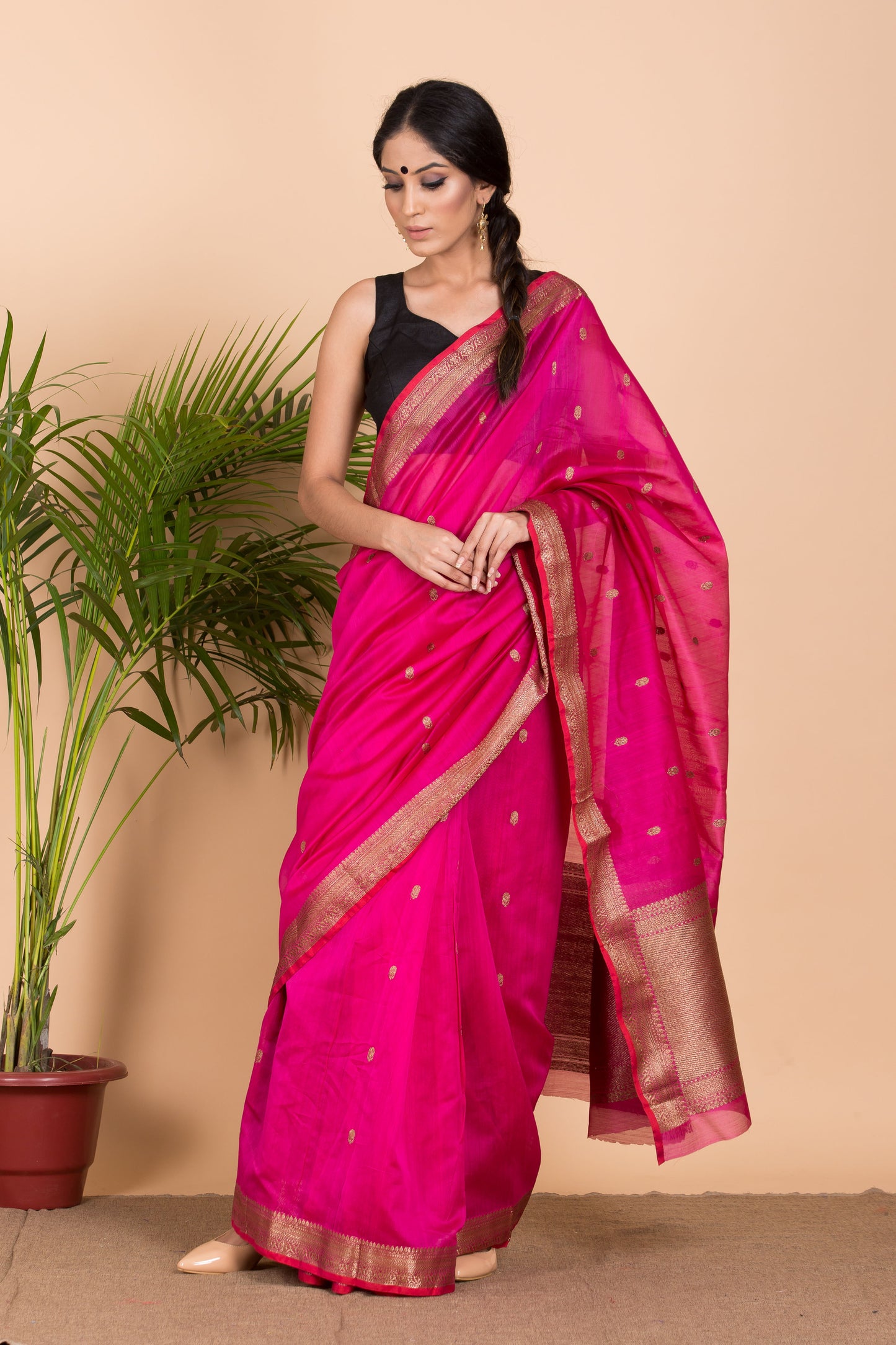 Pink Chanderi Silk Banarasi Saree