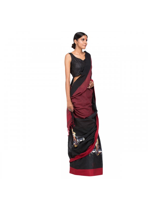 Black Cotton Patch Work saree.