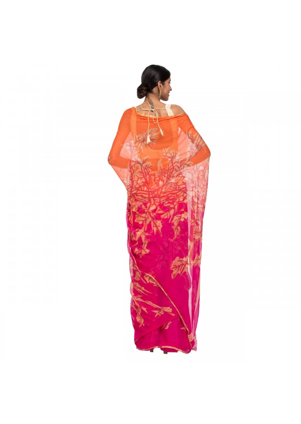 Orange Pink Chiffon Saree
