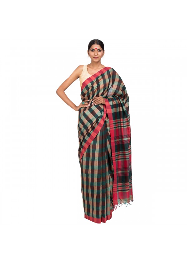 Green Tussar Cotton Banarasi Saree