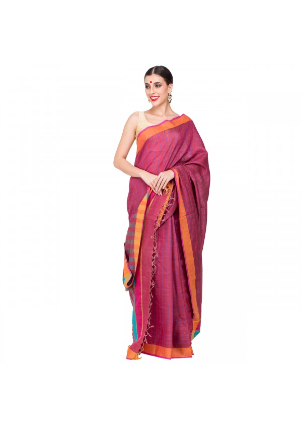 Pink Tussar Silk Saree