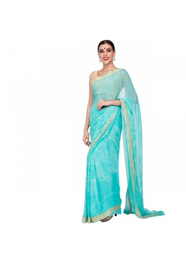Sky Blue Chiffon saree