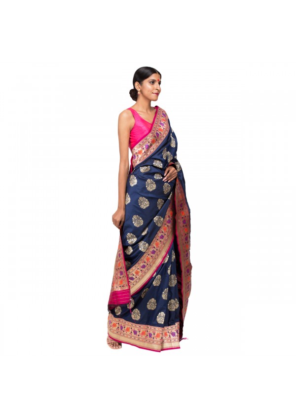 Blue Silk Mix Paithani saree