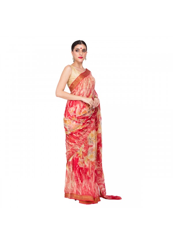 Red Chiffon Saree