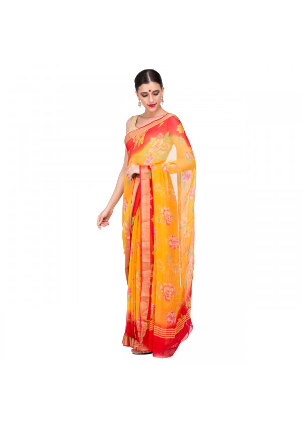 Red Yellow Chiffon Saree
