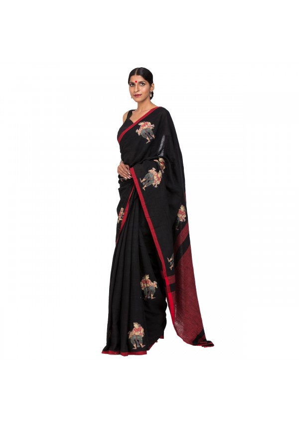 Black Cotton Patch Work saree