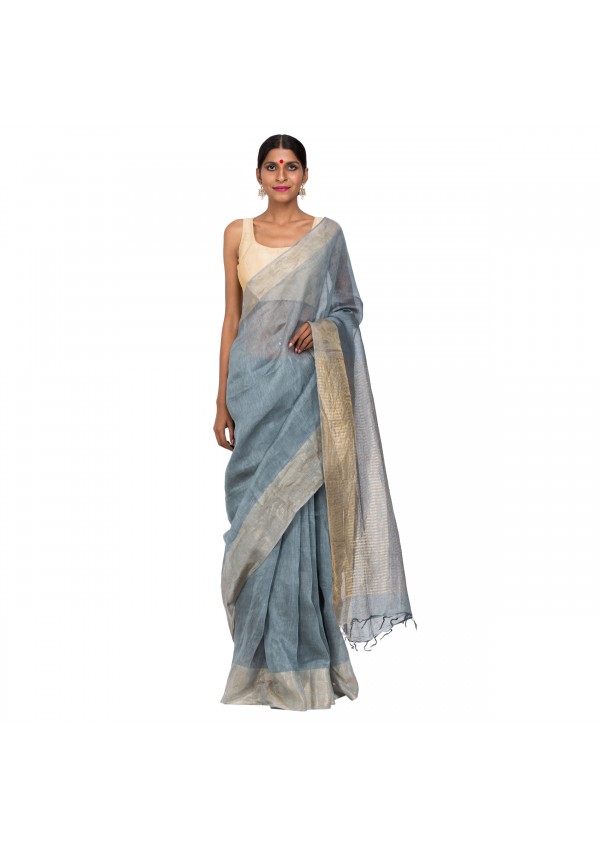 Gray Linen Silk Saree  