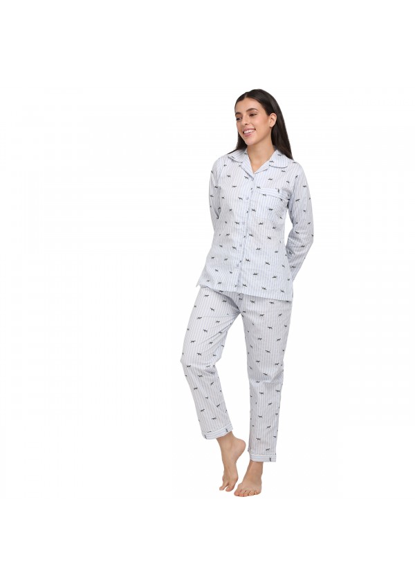 Blue Stripped Print Night Suit