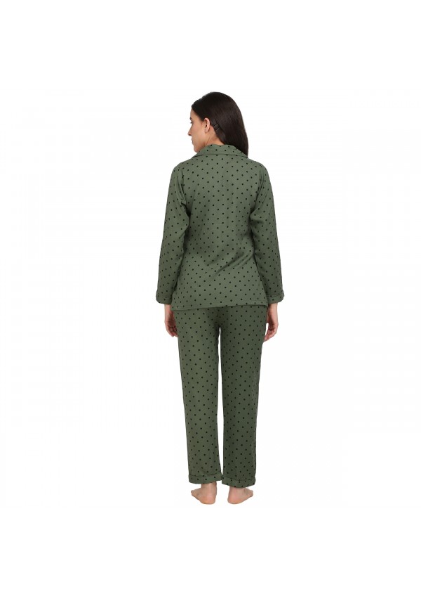 Olive-Black Polka Dot Night suit