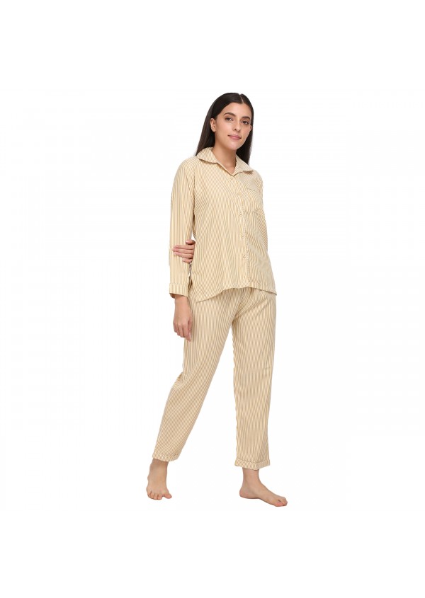 Mustard Stripped Reyon Night Suit