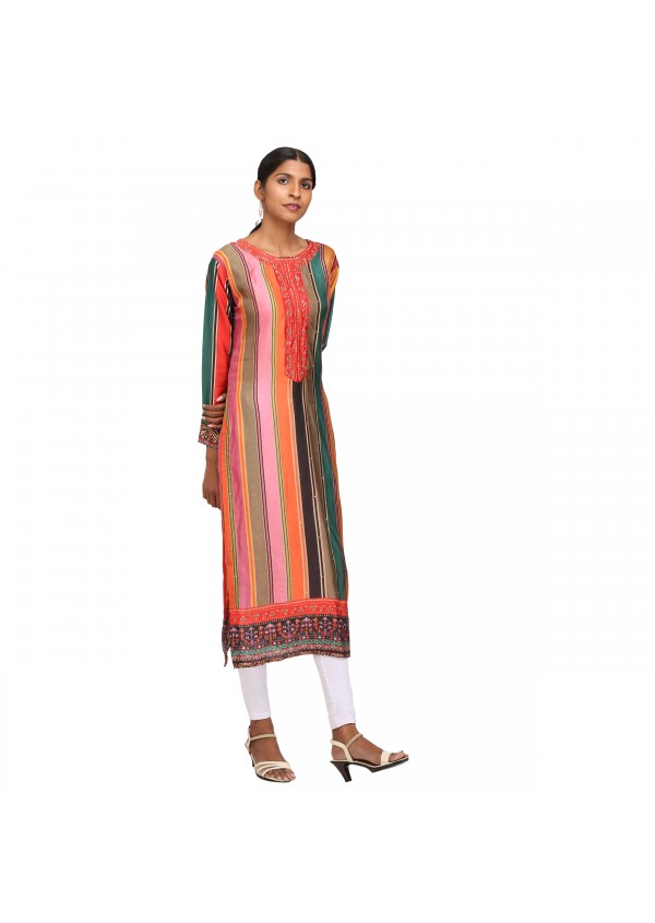 Multicoloured Silk Striped Semi stiched Suit	