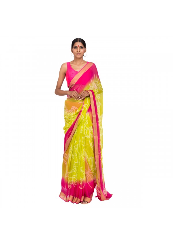 Red Green Chiffon Saree
