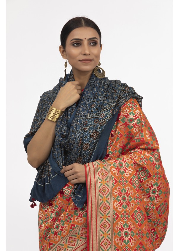 Blue Modal Silk Ajrakh Print dupatta