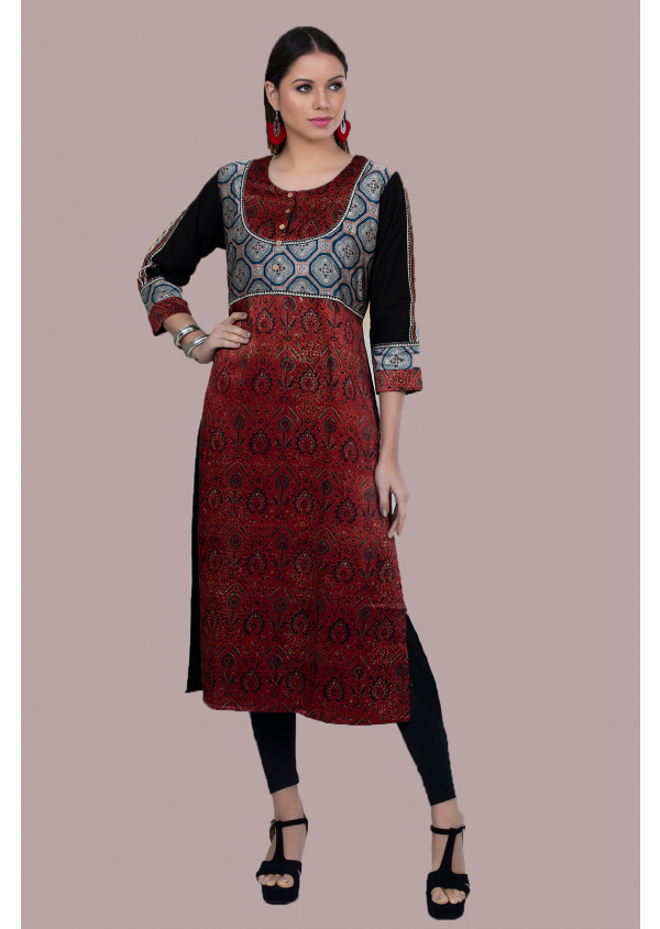 Modal Silk Ajrakh Print Kurta
