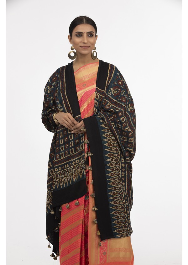 Black Modal Silk Ajrakh Print Dupatta