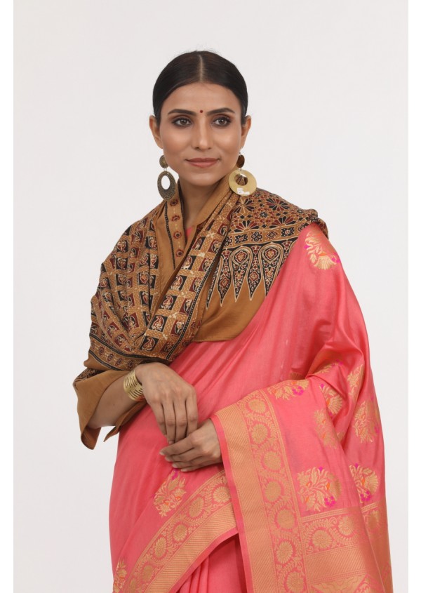 Brown Modal Silk Ajrakh Print Stole	