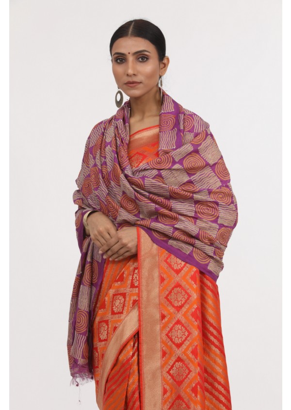 Purple Kantha work Dupatta