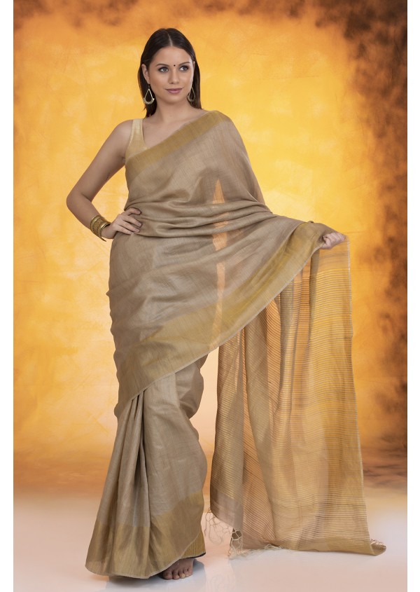 Beige Kosa Silk Saree