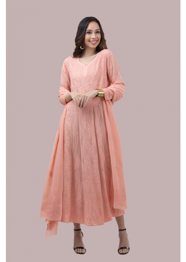Peach Georgette lucknowi Suit