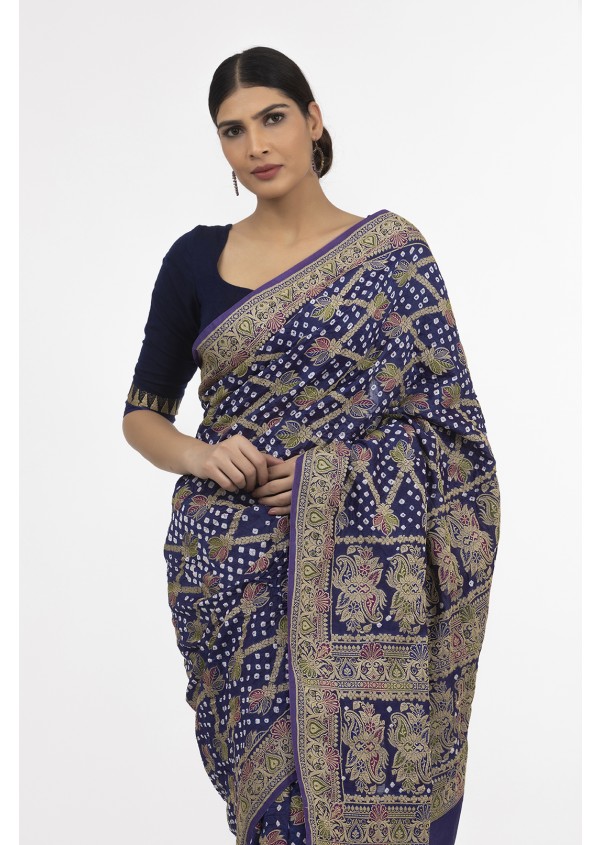 Purple Bandhej Saree