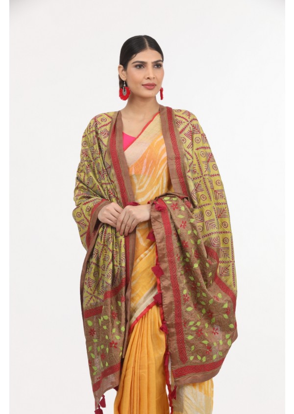Green Kantha Work Dupatta