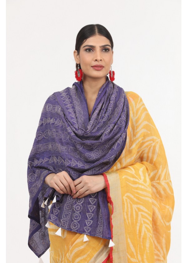Blue Kantha work Dupatta	