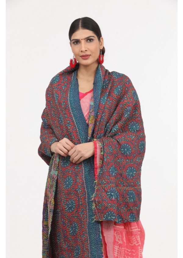 Peacock Kantha work Dupatta