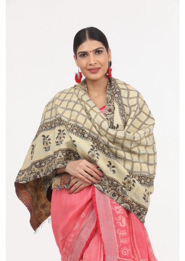 Off White Kantha Work Dupatta