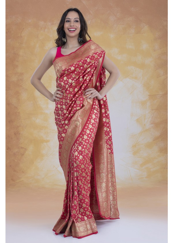 Pink Silk Mix Banarasi Saree	
