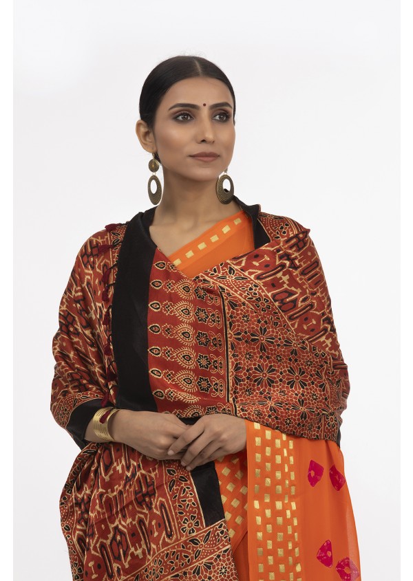Black Modal Silk Ajrakh Print Stole	