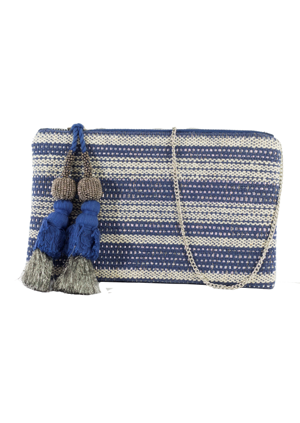 Embroidered Blue Handicraft Canvas Clutch