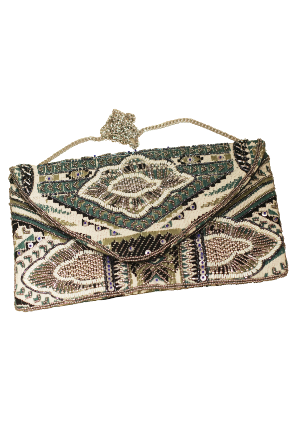 Green Embroidered Handicraft Clutch
