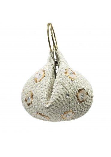 White handicraft Floral Canvas Potali
