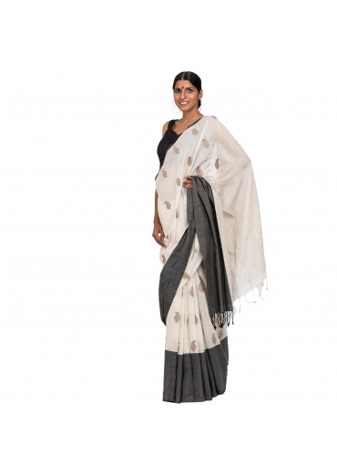 Off White Cotton Emroidered Saree