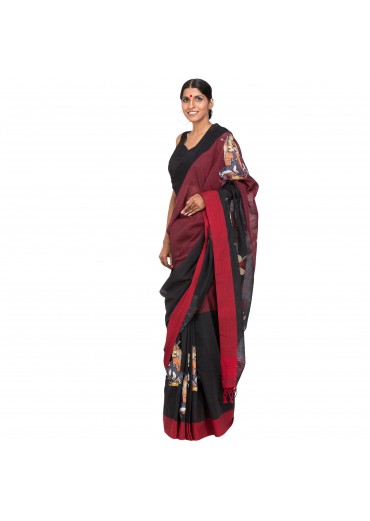 Black Cotton Patch Work saree.