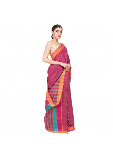 Pink Tussar Silk Saree