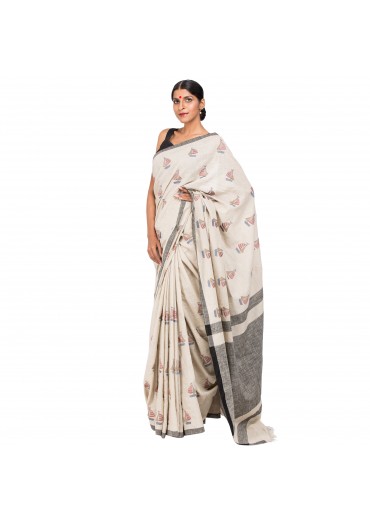Off White Cotton Embroidered saree