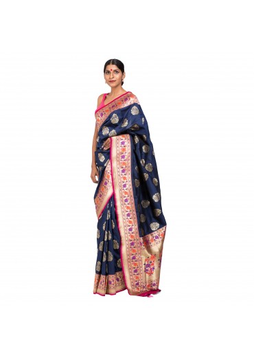 Blue Silk Mix Paithani saree